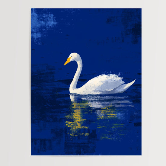 Poster Cygne blanc - Sérénité glissée sur un lac bleu nuit — Vierge - poster-presentation-produit