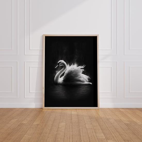 Poster Cygne - Grâce épurée en noir et blanc — Vierge - living-room