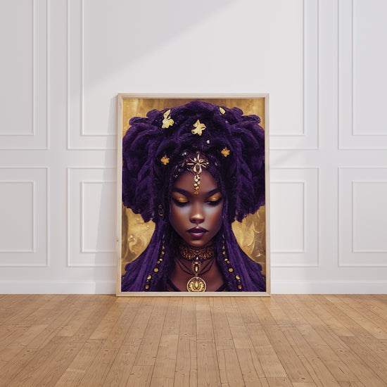 Poster Déesse noire et or - Beauté envoûtante aux reflets précieux — Vierge - living-room