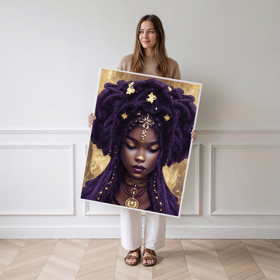 Poster Déesse noire et or - Beauté envoûtante aux reflets précieux — Vierge - poster-femme-debout