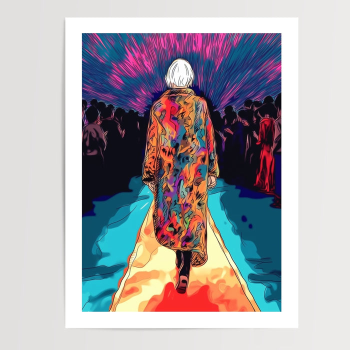 Poster Défilé de mode - Silhouette et couleurs sur le podium — Vierge - poster-presentation-produit — passe-partout blanc