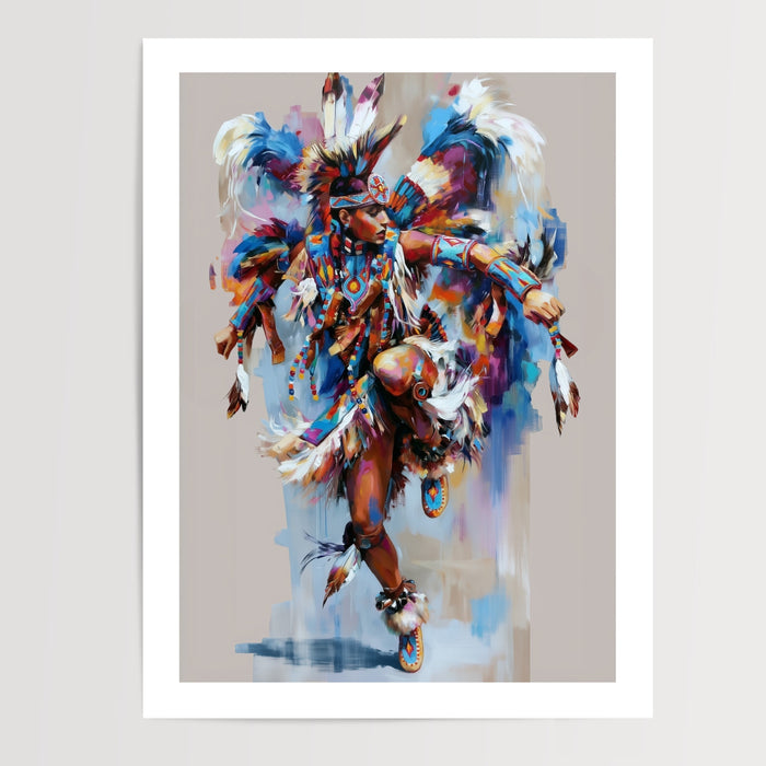 Poster Danseur amérindien - Rituel sacré et tourbillon de couleurs — Vierge - poster-presentation-produit — passe-partout blanc