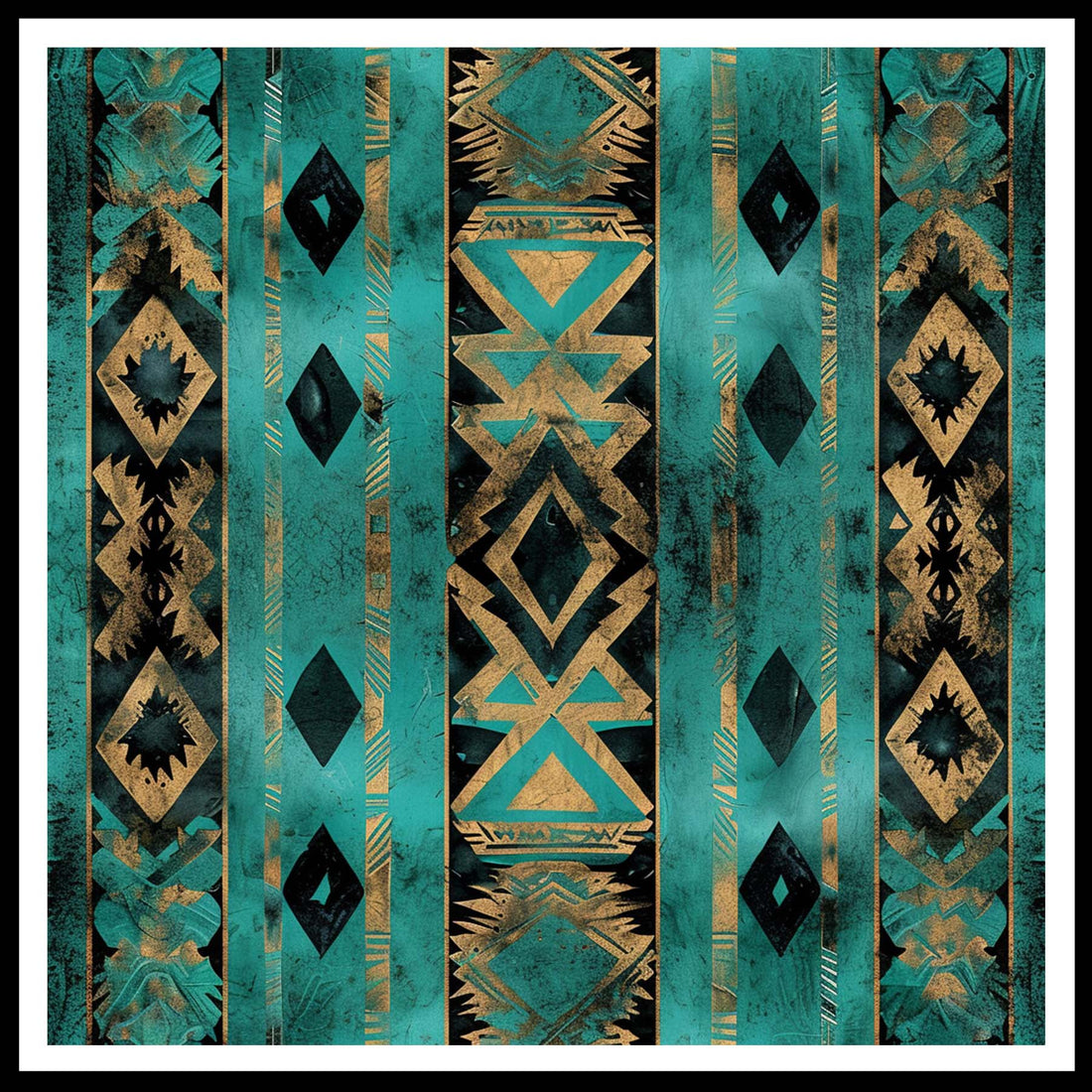 Tableau Motifs africains - Éclat doré turquoise