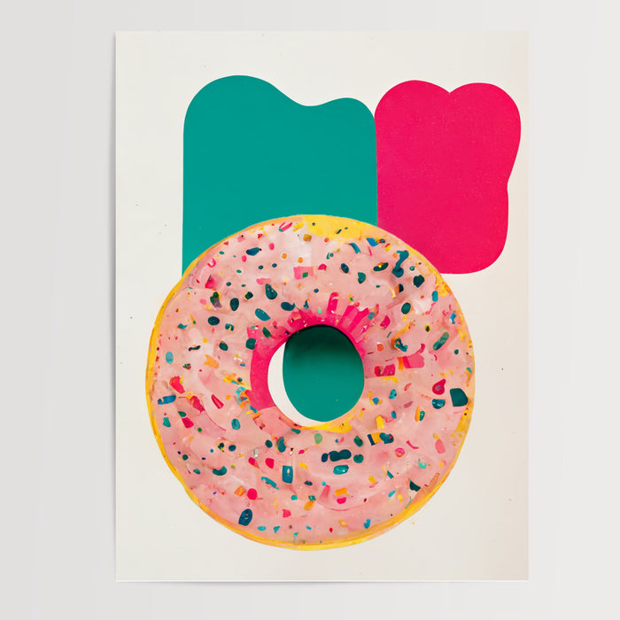 Poster Donut gourmand - Glaçage rose et pépites pleines de pep's — Vierge - poster-presentation-produit