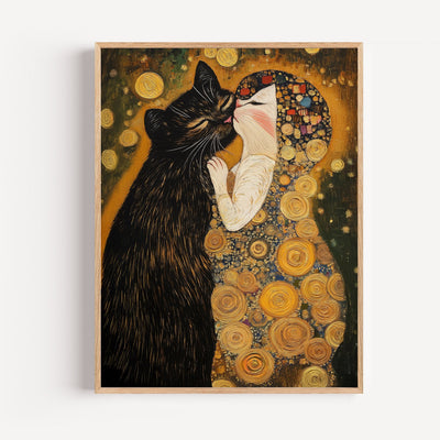 Poster Duo de chats - Tendre baiser doré façon Klimt