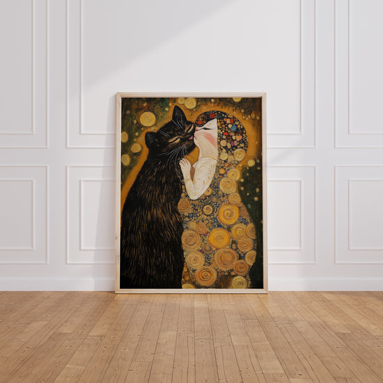 Poster Duo de chats - Tendre baiser doré façon Klimt — Vierge - living-room