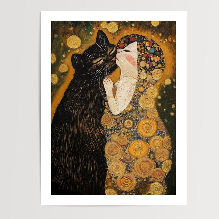 Poster Duo de chats - Tendre baiser doré façon Klimt — Vierge - poster-presentation-produit — passe-partout blanc