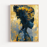 Poster Femme africaine de profil - Reine aux motifs ancestraux dorés