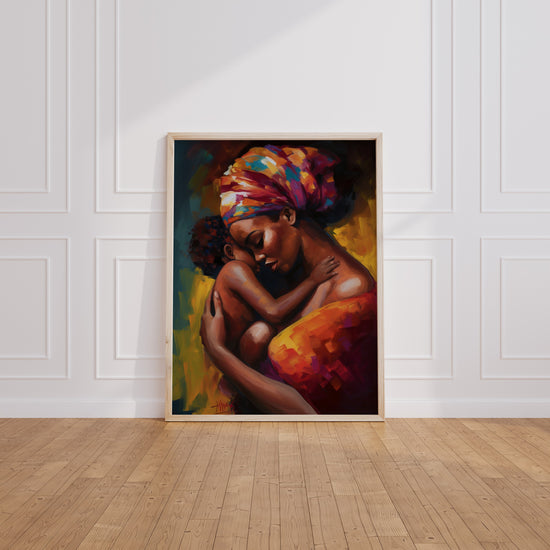 Poster Femme africaine et bébé - L'étreinte tendre d'une mère — Vierge - living-room