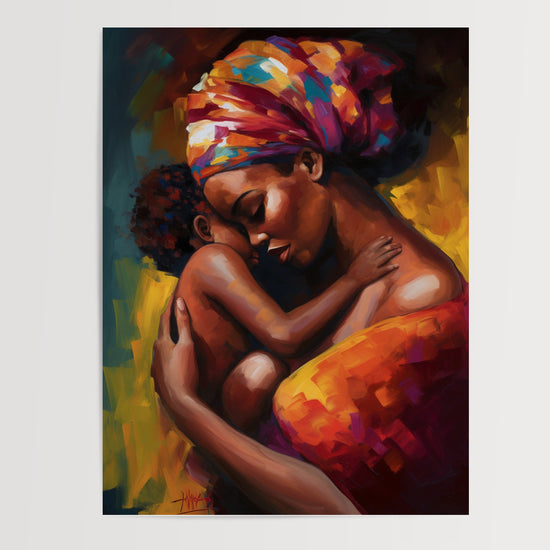 Poster Femme africaine et bébé - L'étreinte tendre d'une mère — Vierge - poster-presentation-produit
