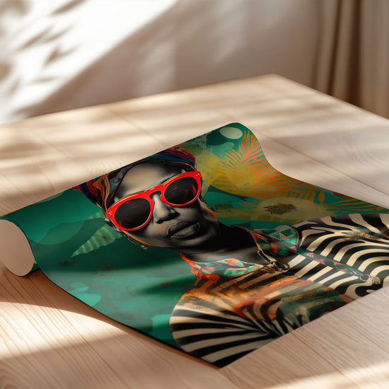 Poster Femme africaine pop art - Regard vibrant aux lunettes rouges — Vierge - poster-enroullé