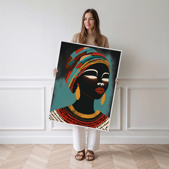Poster Femme africaine - Portrait éclatant de couleurs et de fierté — Vierge - poster-femme-debout