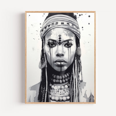 Poster Femme africaine - Portrait noir et blanc plein de caractère