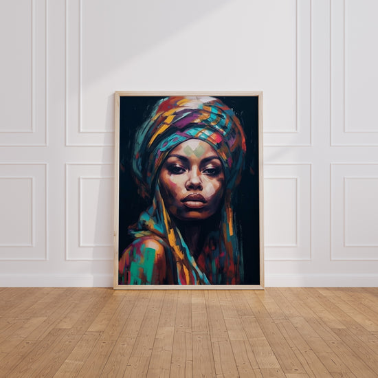Poster Femme africaine - Portrait royal aux couleurs vibrantes — Vierge - living-room