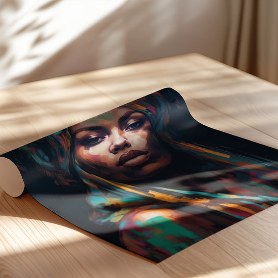 Poster Femme africaine - Portrait royal aux couleurs vibrantes — Vierge - poster-enroullé