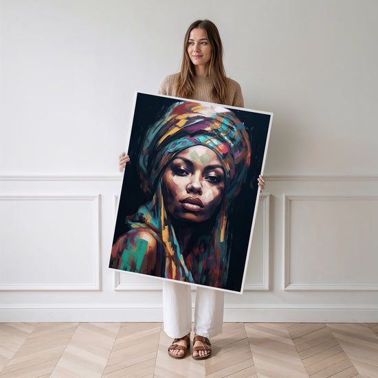 Poster Femme africaine - Portrait royal aux couleurs vibrantes — Vierge - poster-femme-debout