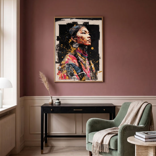 Poster Femme africaine - Regard ethnique or et fuchsia — Décor sur-mesure (IA)