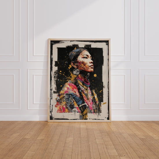 Poster Femme africaine - Regard ethnique or et fuchsia — Vierge - living-room