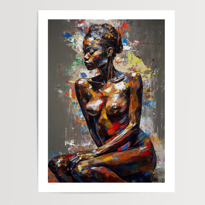 Poster Femme africaine - Silhouette fière aux couleurs éclatantes — Vierge - poster-presentation-produit — passe-partout blanc