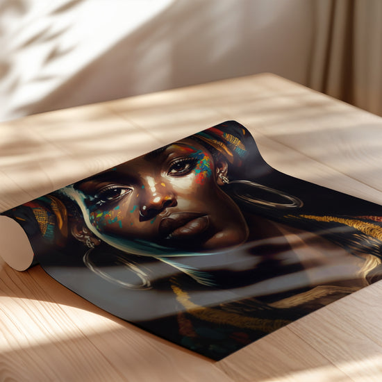 Poster Femme afro - Portrait pop art aux couleurs vibrantes — Vierge - poster-enroullé