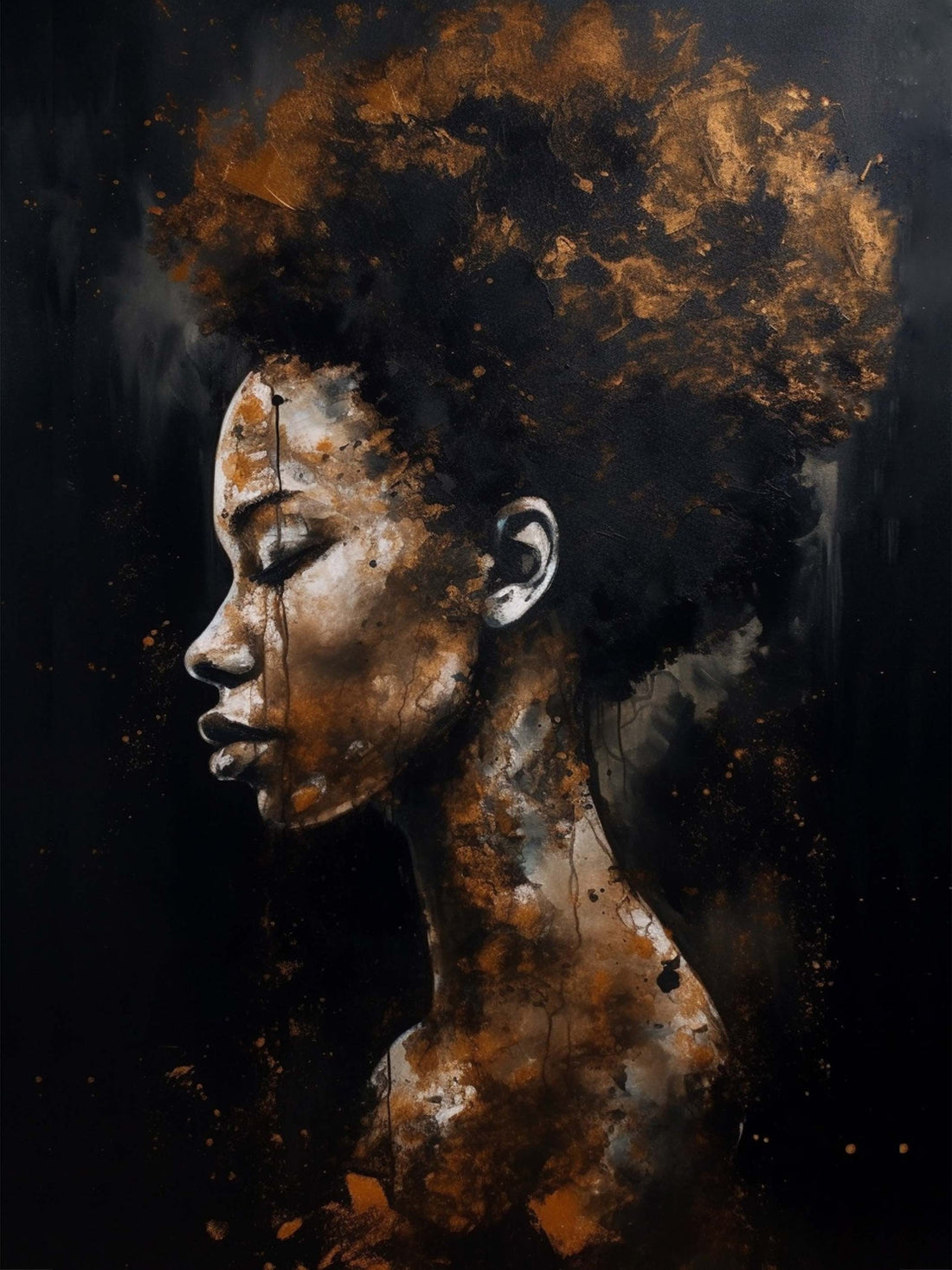 Poster Femme Afro - Profil majestueux et beauté noire lumineuse
