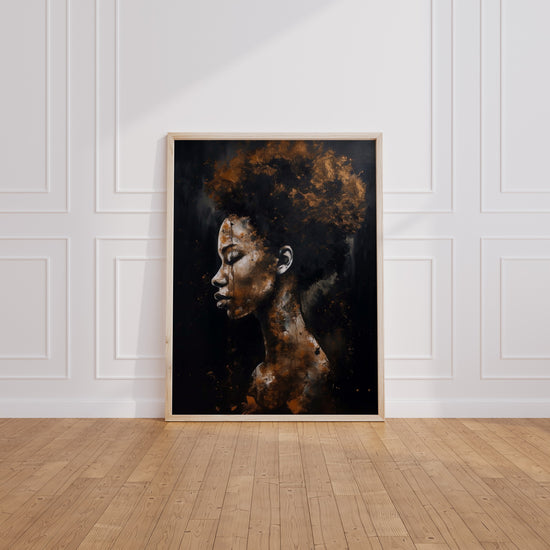 Poster Femme Afro - Profil majestueux et beauté noire lumineuse — Vierge - living-room
