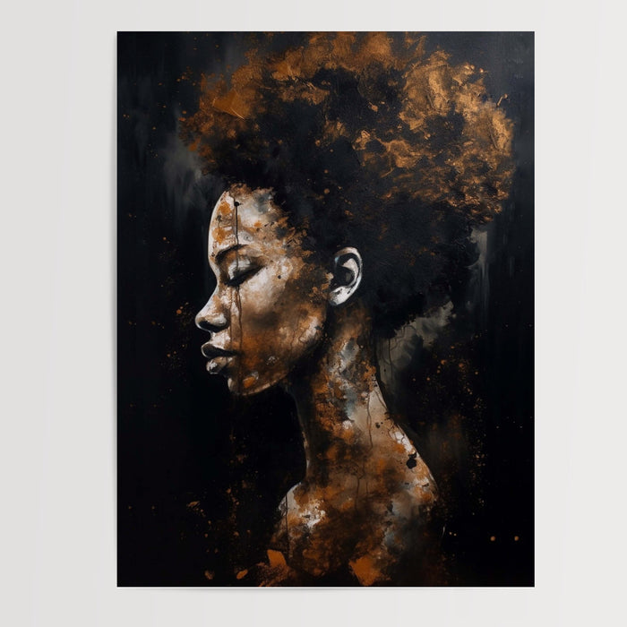 Poster Femme Afro - Profil majestueux et beauté noire lumineuse — Vierge - poster-presentation-produit