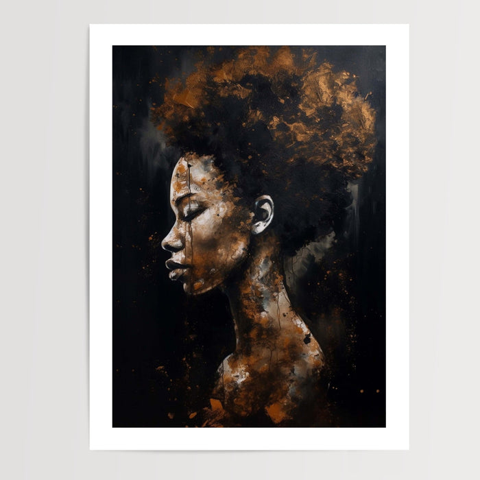 Poster Femme Afro - Profil majestueux et beauté noire lumineuse — Vierge - poster-presentation-produit — passe-partout blanc