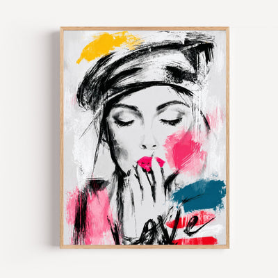 Poster Femme au travail - Silhouette graphique et éclats de couleur
