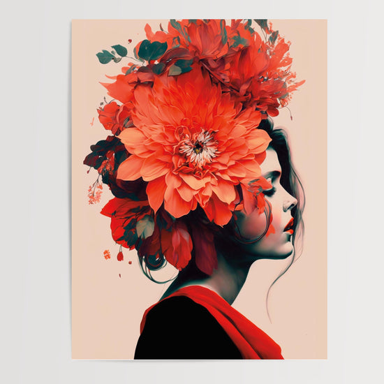 Poster Femme aux fleurs - Portrait audacieux aux couleurs d'un été flamboyant — Vierge - poster-presentation-produit