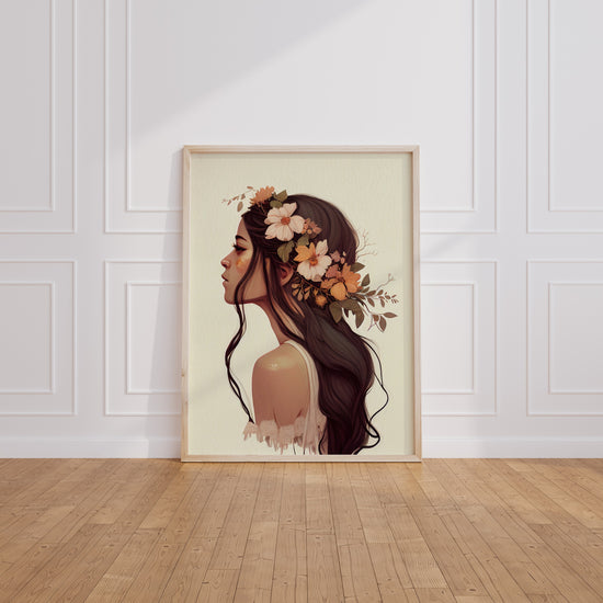 Poster Femme aux fleurs - Portrait romantique tout en douceur — Vierge - living-room