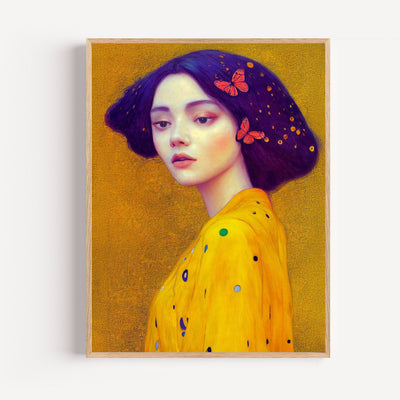 Lámina Mujer con mariposas - Gracia dorada al estilo Gustav Klimt