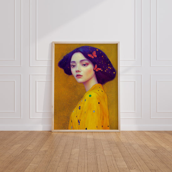 Poster Femme aux papillons - Grâce dorée selon Klimt — Vierge - living-room