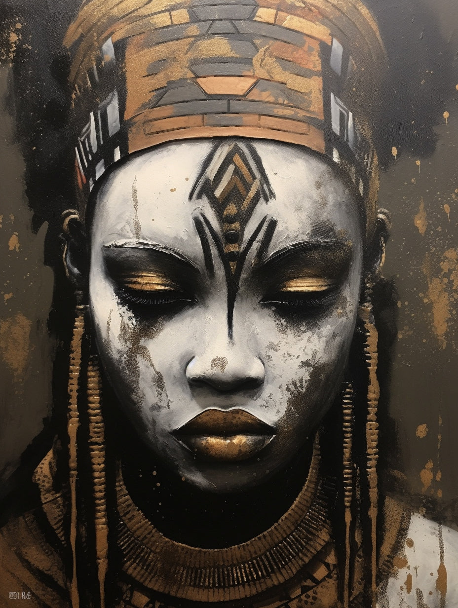 Poster Femme de tribu - Portrait africain en noir et blanc