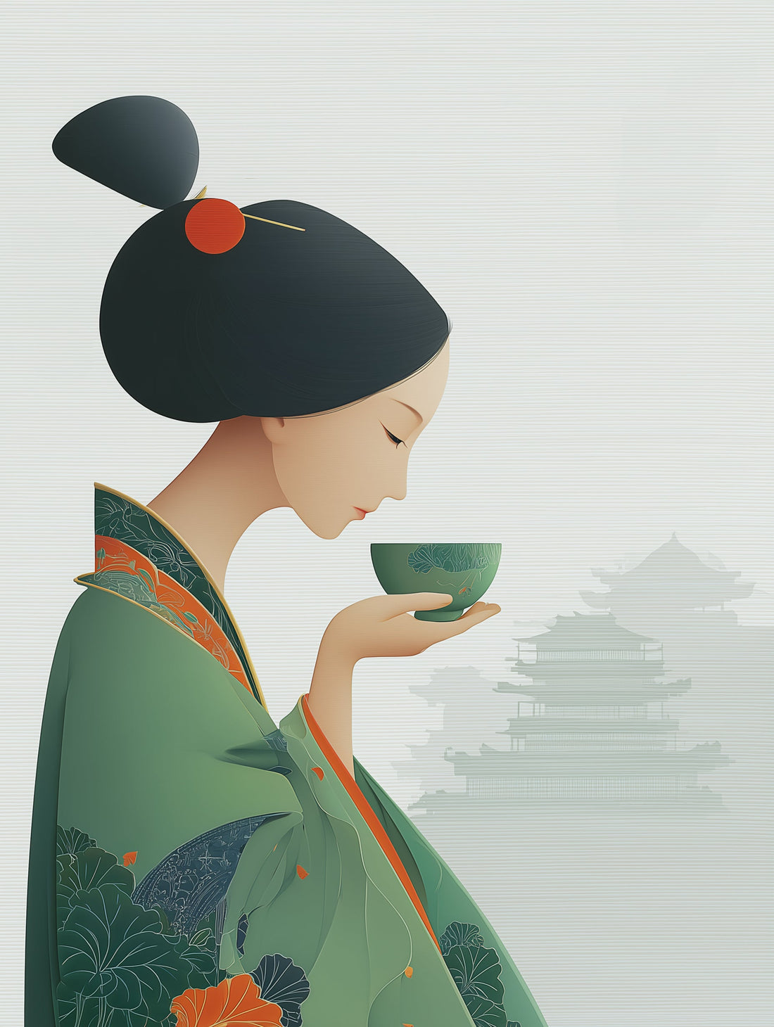 Poster Femme japonaise en kimono - Douceur d'un rituel de thé
