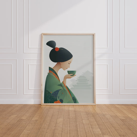 Poster Femme japonaise en kimono - Douceur d'un rituel de thé — Vierge - living-room