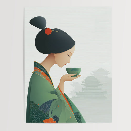 Poster Femme japonaise en kimono - Douceur d'un rituel de thé — Vierge - poster-presentation-produit