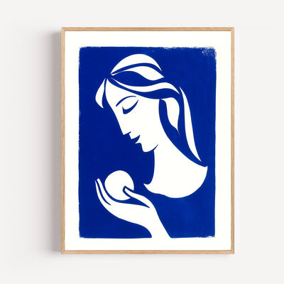 Poster Vrouw met lichtbol – Zachte silhouet in Matisse-blauw