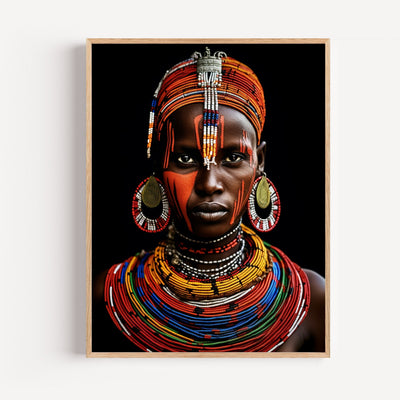 Poster Femme masaï - Portrait envoûtant aux couleurs d'Afrique