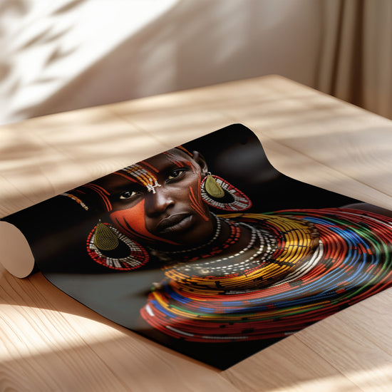 Poster Femme masaï - Portrait envoûtant aux couleurs d'Afrique — Vierge - poster-enroullé