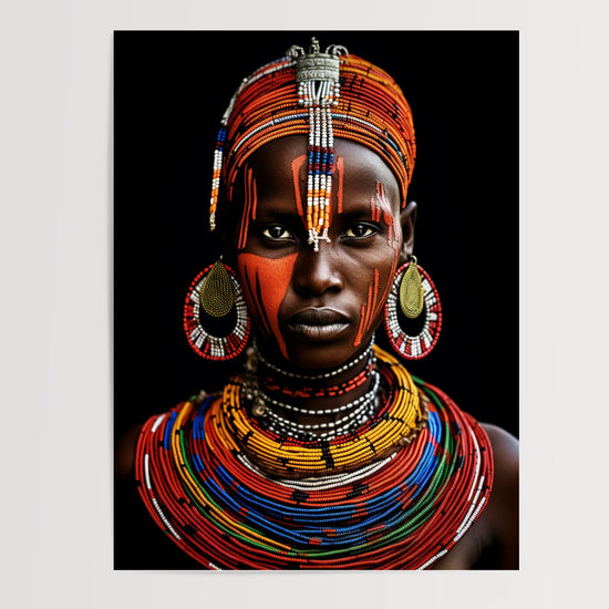 Poster Femme masaï - Portrait envoûtant aux couleurs d'Afrique — Vierge - poster-presentation-produit