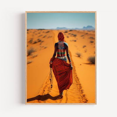 Nguni Woman Poster – Colorful Beads on Desert Dunes