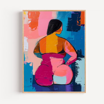 Poster Femme ronde abstraite - Corps libre en couleurs vibrantes