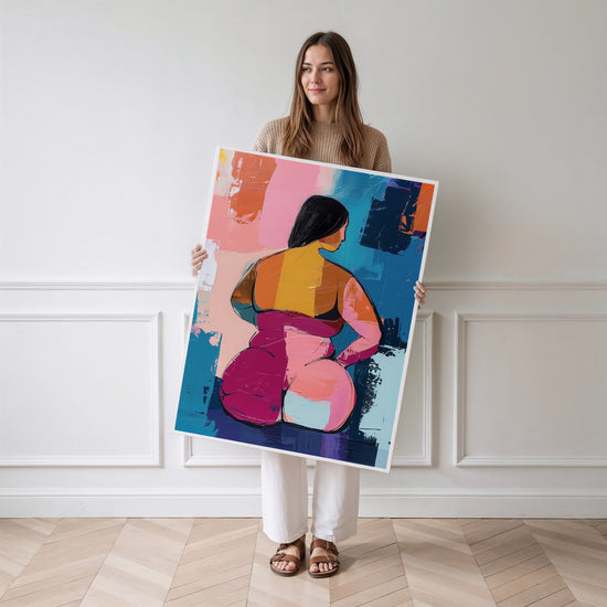Poster Femme ronde abstraite - Corps libre en couleurs vibrantes — Vierge - poster-femme-debout