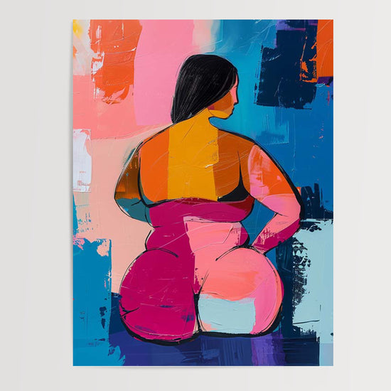 Poster Femme ronde abstraite - Corps libre en couleurs vibrantes — Vierge - poster-presentation-produit