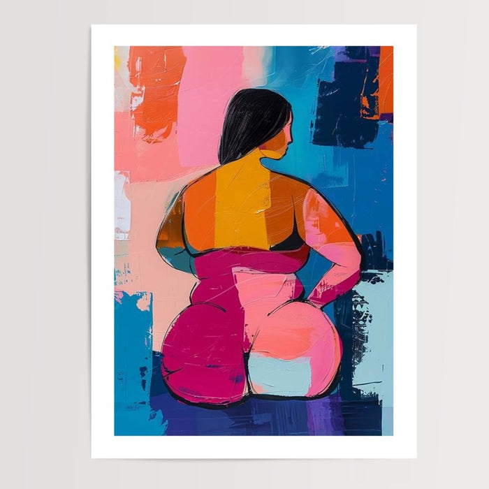 Poster Femme ronde abstraite - Corps libre en couleurs vibrantes — Vierge - poster-presentation-produit — passe-partout blanc