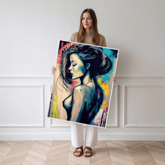 Poster Femme sensuelle - Silhouette féminine en couleurs vives — Vierge - poster-femme-debout