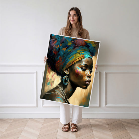 Poster Femme surinamaise - Profil altier au turban coloré — Vierge - poster-femme-debout