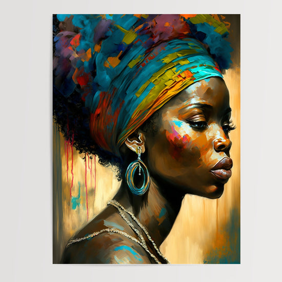 Poster Femme surinamaise - Profil altier au turban coloré — Vierge - poster-presentation-produit