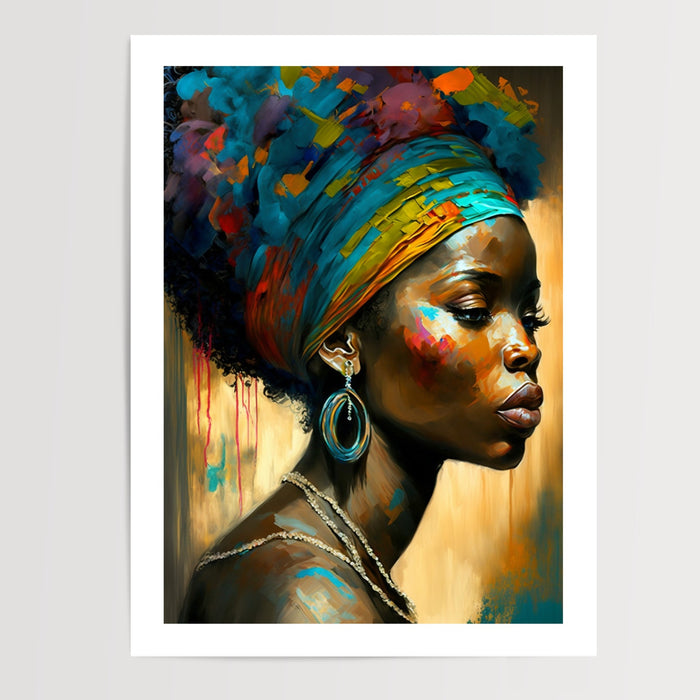 Poster Femme surinamaise - Profil altier au turban coloré — Vierge - poster-presentation-produit — passe-partout blanc
